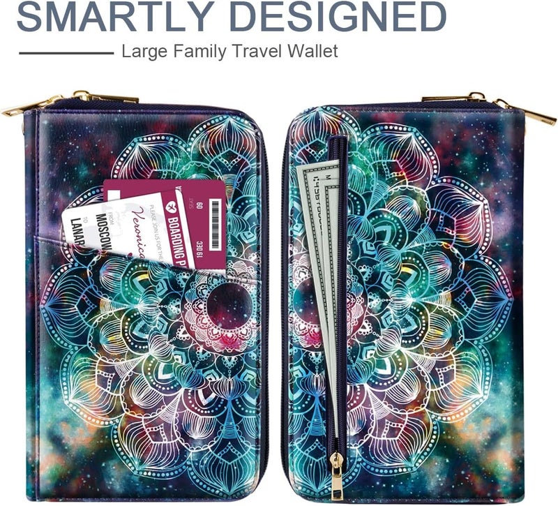 Simikol Family Passport Holder Wallet RFID Blocking Document Organizer PU Leather Mulit-purpose Travel Wallet Credit Cards Case for Women Men,Mandala - Image 3